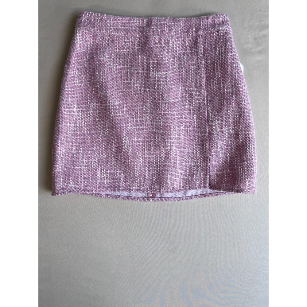 NWT Altar'd State Pink White Tweed Mini Skirt High Waisted Side Slit XS